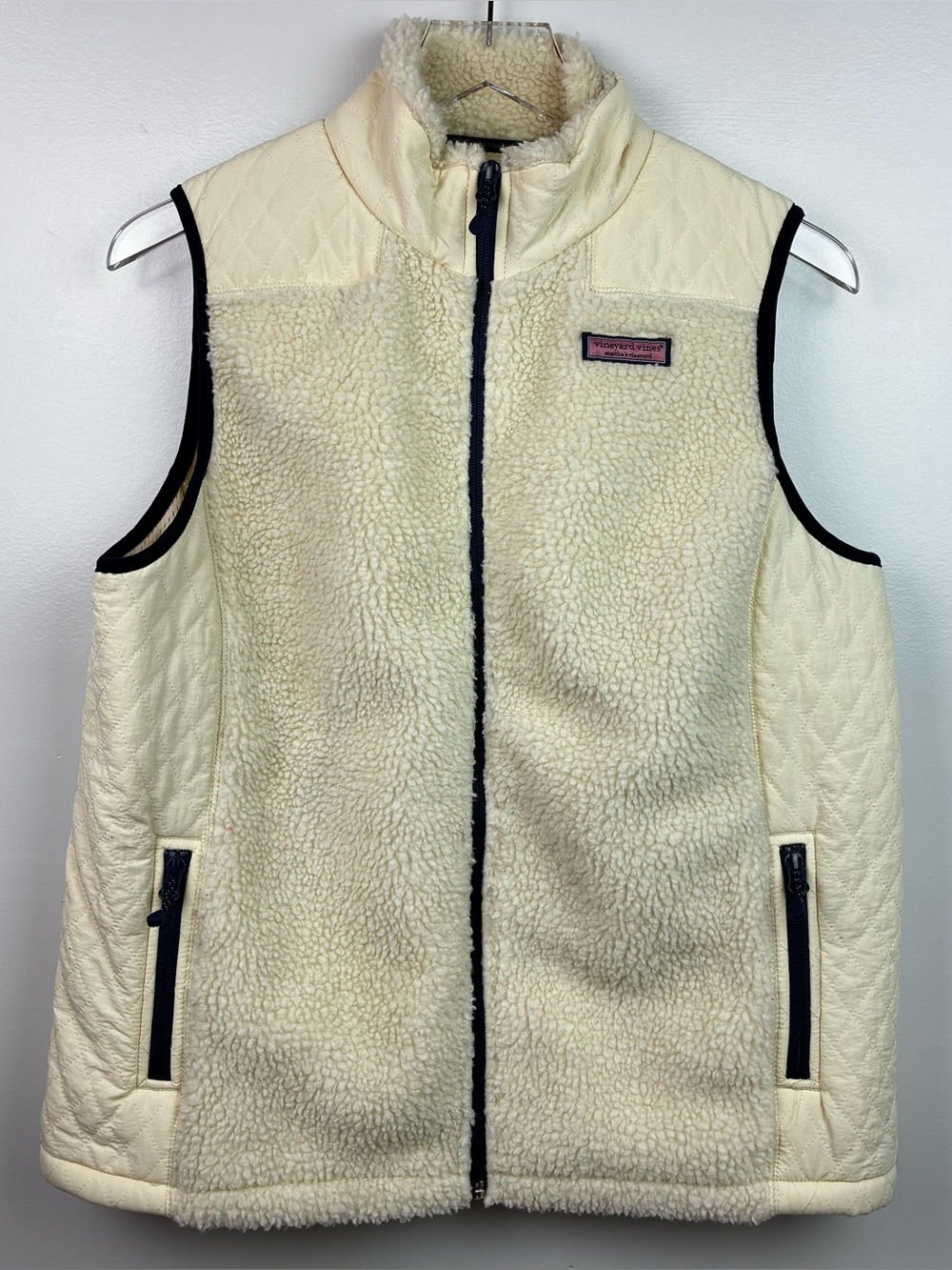 Vineyard Vines Cream Quilted Sherpa Lined Fleece Vest